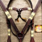 HILASON WESTERN LEATHER RAWHIDE BRAIDED BRIDLE HEADSTALL BREAST COLLAR BROWN