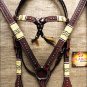 HILASON WESTERN LEATHER RAWHIDE BRAIDED BRIDLE HEADSTALL BREAST COLLAR BROWN