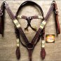 HILASON WESTERN LEATHER RAWHIDE BRAIDED BRIDLE HEADSTALL BREAST COLLAR BROWN