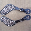 HILASON WESTERN FLORAL HAND TOOLED LEATHER SPUR STRAPS BROWN ANTIQUE