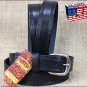 58IN. BLACK 1.5in CASUAL LEATHER BELT TRIPLE STITCHED EMBOSSED BORDER MADE IN US