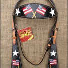 S482 4HILASON WESTERN LEATHER HORSE BRIDLE HEADSTALL BLACK HAND PAINT US FLAG