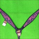 HILASON WESTERN LEATHER HORSE BREAST COLLAR BLACK MAGENTA SWIRLS
