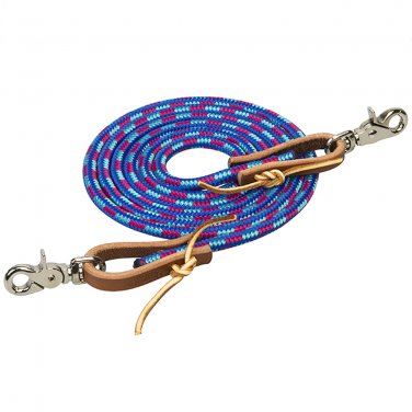 3/8" X 8' WEAVER LEATHER ENDS POLY ROPER REIN W/ SCISSOR SNAP BLUE PINK