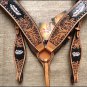S469 HILASON WESTERN LEATHER BRIDLE HEADSTALL BREAST COLLAR TAN W/ BLACK INLAY