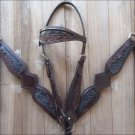 HILASON WESTERN CROCODILE LEATHER HORSE HEADSTALL BREAST COLLAR BROWN BLACK