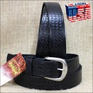 50IN. BLACK 1.5in CASUAL LEATHER BELT EMBOSSED BASKET DESIGN MADE IN USA