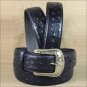 38x1 1/2" 3D BLACK MENS DRESS LEATHER BELT 3 PIECE INLAY REMOVABLE SILVER BUCKLE