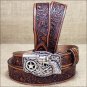 28 inch JUSTIN TAN EMBOSSED LEATHER LIL TRIGGER WESTERN BELT REVOLVER BUCKLE