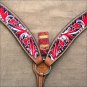 HILASON WESTERN LEATHER BREAST COLLAR HAND PAINT FLORAL TOOL BLACK RED WHITE