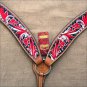 HILASON WESTERN LEATHER BREAST COLLAR HAND PAINT FLORAL TOOL BLACK RED WHITE