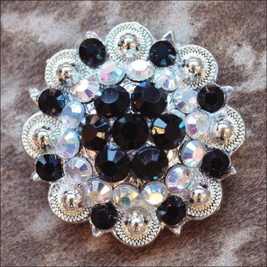 C12 SET OF 2 BLACK AB CRYSTAL 1-1/4in. BERRY CONCHO RHINESTONE SADDLE COWGIRL