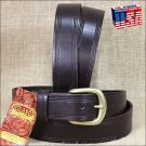 58IN. BROWN 1.5in CASUAL LEATHER BELT TRIPLE STITCHED EMBOSSED BORDER MADE IN US