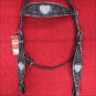 HILASON WESTERN LEATHER HORSE HEADSTALL ANTIQUE BLACK BLING HEART
