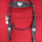 HILASON WESTERN LEATHER HORSE HEADSTALL ANTIQUE BLACK BLING HEART