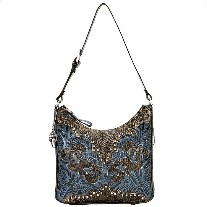 AW915 AMERICAN WEST CHARCOAL BROWN LEATHER LADIES SHOULDER HANDBAG PURSE