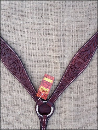 F42 DARK BROWN HILASON WESTERN LEATHER HORSE BREAST COLLAR FLORAL CARVED