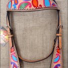 S520 NEW HILASON WESTERN LEATHER HORSE BRIDLE HEADSTALL HAND PAINT PAISLEY