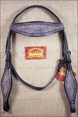 S321 HILASON WESTERN LEATHER HORSE BRIDLE HEADSTALL BARB WIRE ANTIQUE BLACK