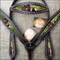 HILASON WESTERN LEATHER HORSE HEADSTALL BREAST COLLAR PAINTED PORTRAIT BROWN