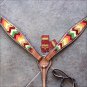 HILASON WESTERN LEATHER HORSE BREAST COLLAR AZTEC HAND PAINT
