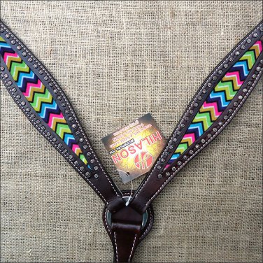 HILASON WESTERN LEATHER HORSE BREAST COLLAR BROWN W/ AZTEC INLAY