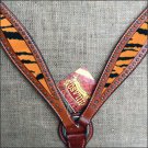 HILASON WESTERN LEATHER HORSE BREAST COLLAR MAHOGANY W/ TIGER INLAY