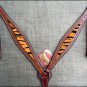 HILASON WESTERN LEATHER HORSE BREAST COLLAR MAHOGANY W/ TIGER INLAY
