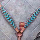 HILASON WESTERN LEATHER HORSE BREAST COLLAR TURQUOISE BROWN HAND PAINT
