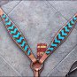 HILASON WESTERN LEATHER HORSE BREAST COLLAR TURQUOISE BROWN HAND PAINT