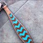 HILASON WESTERN LEATHER HORSE BREAST COLLAR TURQUOISE BROWN HAND PAINT