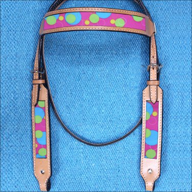 HILASON WESTERN LEATHER HORSE BRIDLE HEADSTALL TAN W/ BUBBLES INLAY