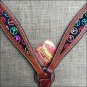 HILASON WESTERN LEATHER HORSE BREAST COLLAR MAHOGANY W/ PEACE SIGN INLAY