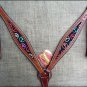 HILASON WESTERN LEATHER HORSE BREAST COLLAR MAHOGANY W/ PEACE SIGN INLAY