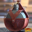 HILASON MAHOGANY TOP GRAIN LEATHER FLORAL CARVING 2 QUART CANTEEN HOLSTER BAG