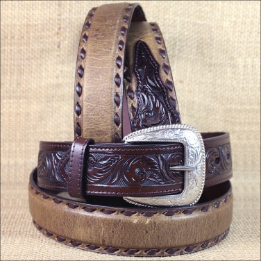 46x1 1/2" 3D DARK BROWN MENS WESTERN FASHION LEATHER BELT REMOVABLE BUCKLE