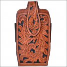 3D NATURAL HAND TOOLED LEATHER FLORAL ELASTIC SIDES LARGE SMARTPHONE HOLDER