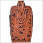 3D NATURAL HAND TOOLED LEATHER FLORAL ELASTIC SIDES LARGE SMARTPHONE HOLDER