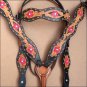 HILASON WESTERN LEATHER HORSE HEADSTALL BREAST COLLAR BLACK TAN