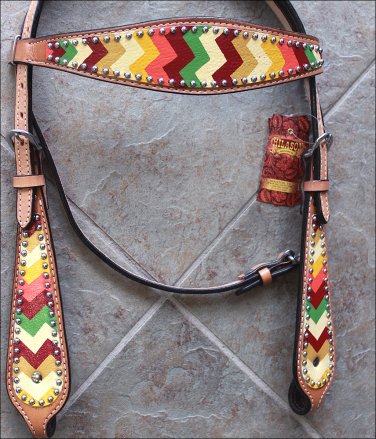 HILASON WESTERN LEATHER HORSE BRIDLE HEADSTALL AZTEC HAND PAINT