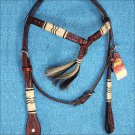 HILASON WESTERN LEATHER HORSE HEADSTALL BRIDLE RAWHIDE BRAIDED MAHOGANY