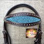 HILASON WESTERN LEATHER HORSE BRIDE HEADSTALL BROWN W/ TURQUOISE INLAY