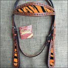 HILASON WESTERN LEATHER HORSE BRIDLE HEADSTALL MAHOGANY W/ TIGER INLAY