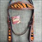 HILASON WESTERN LEATHER HORSE BRIDLE HEADSTALL MAHOGANY W/ TIGER INLAY