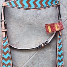 HILASON WESTERN LEATHER HORSE BRIDLE HEADSTALL TURQUOISE BROWN HAND PAINT