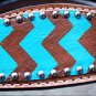 HILASON WESTERN LEATHER HORSE BRIDLE HEADSTALL TURQUOISE BROWN HAND PAINT