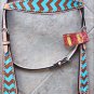 HILASON WESTERN LEATHER HORSE BRIDLE HEADSTALL TURQUOISE BROWN HAND PAINT