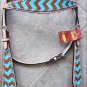 HILASON WESTERN LEATHER HORSE BRIDLE HEADSTALL TURQUOISE BROWN HAND PAINT