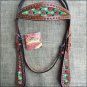 HILASON WESTERN LEATHER HORSE BRIDLE HEADSTALL MAHOGANY W/ LADY BIRD INLAY