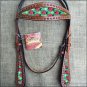 HILASON WESTERN LEATHER HORSE BRIDLE HEADSTALL MAHOGANY W/ LADY BIRD INLAY